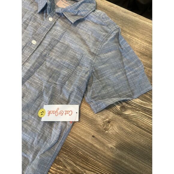 Boys' Short Sleeve Poplin Button-Down Shirt - Cat & Jack Blue Size XL. NWT. U - Picture 2 of 5